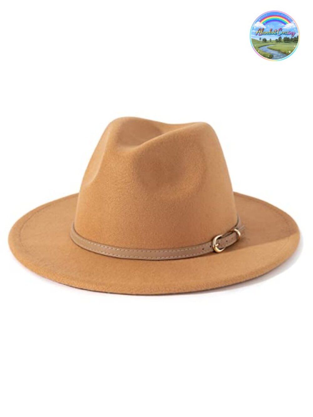 Women Classic Felt Fedora Wide Brim Hat with Belt Buckle